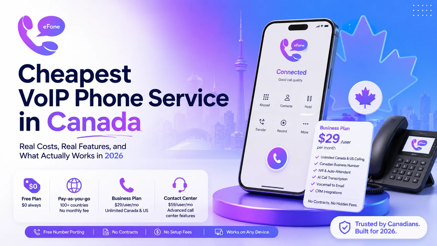 eFone pricing plans for the cheapest VoIP phone service in Canada